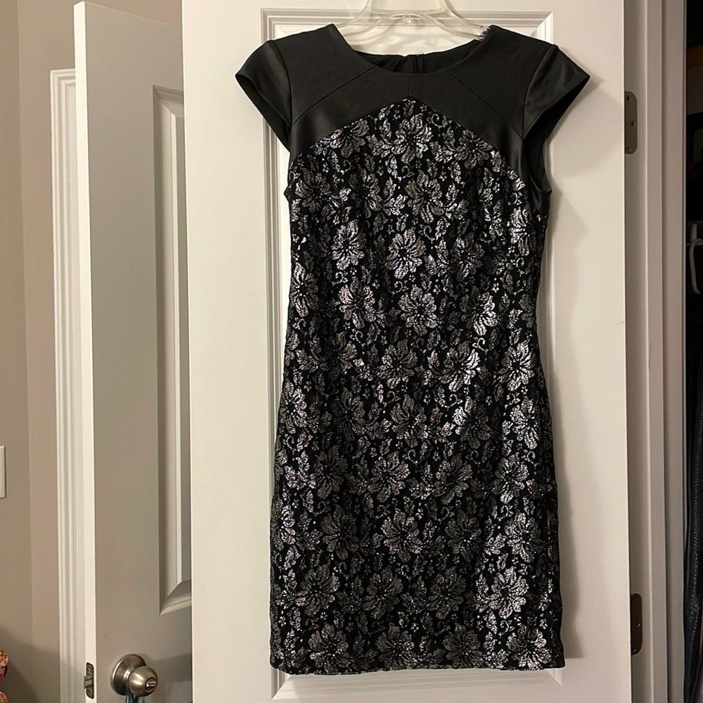 Black and silver metallic dress from Aqua (Bloomingdale’s)